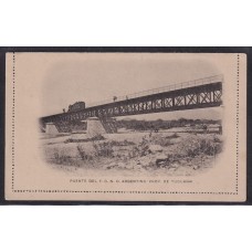 ARGENTINA ENTERO POSTAL GJ CAP-27-Q TARJETA POSTAL CON ILUSTRACION USADA TRENES FERROCARRIL U$ 50